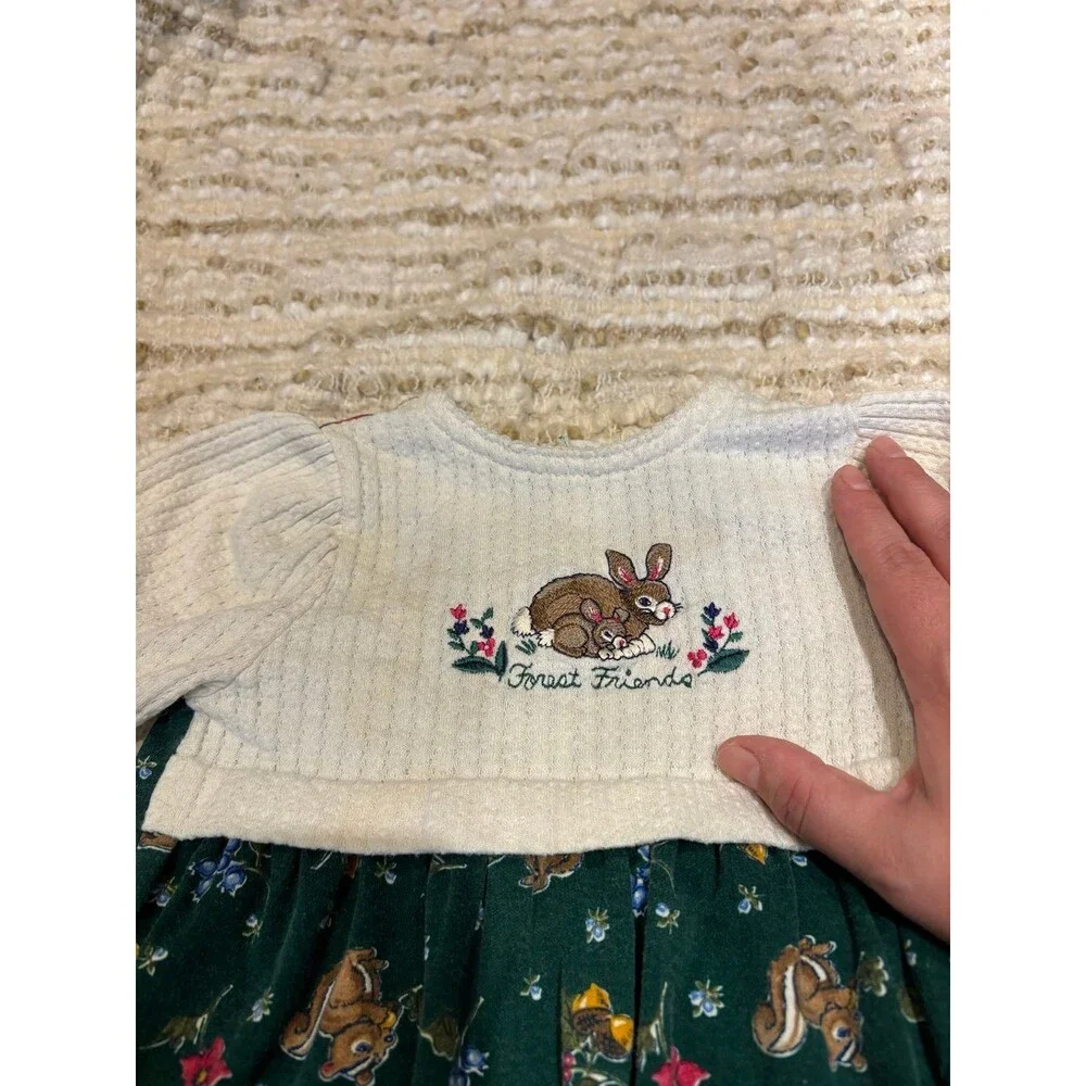 Forest Friends Green Bunny Rabbit Romper VTG Healthtex 6/9 mths floral bubble